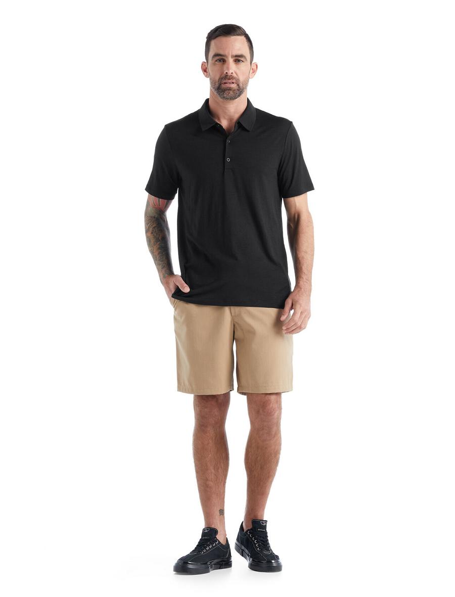 Black Men's Icebreaker Merino Tech Lite II Short Sleeve Polo T Shirts | USA 1161NWYB